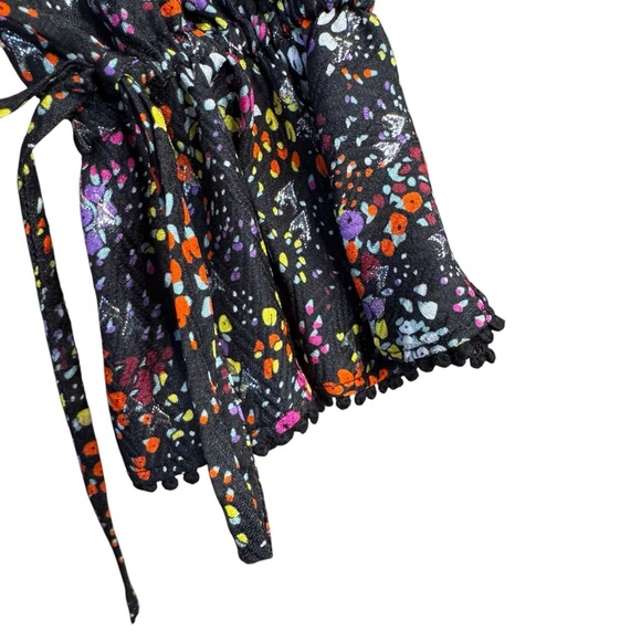 Derek Lam 10 Crosby Black Floral Print Silk Blend Metallic Bell Sleeve Blouse 2 - Picture 3 of 12
